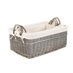 Wicker Shallow Lined Antique Wash Storage Basket | Set-of-3 | White