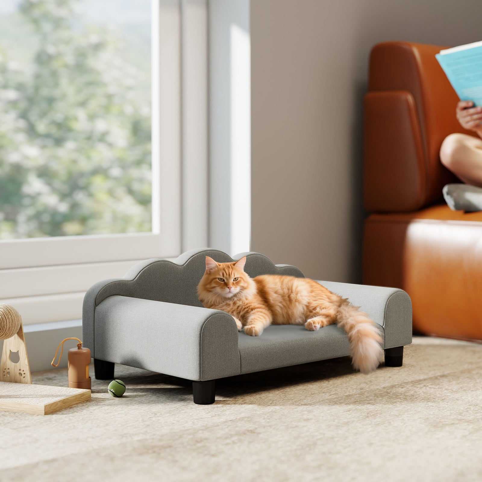 Dog Sofa Bed, Cat Sofa With Backrest, Armrest, For Small Dogs | Grey