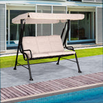 Outdoor 3-person Garden Metal Padded Porch Swing Chair Bench | Beige