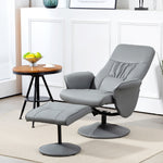 Pu Leather Armchair And Footrest Swivel Recliner W/ Ottoman | One Size | Light Slate Grey