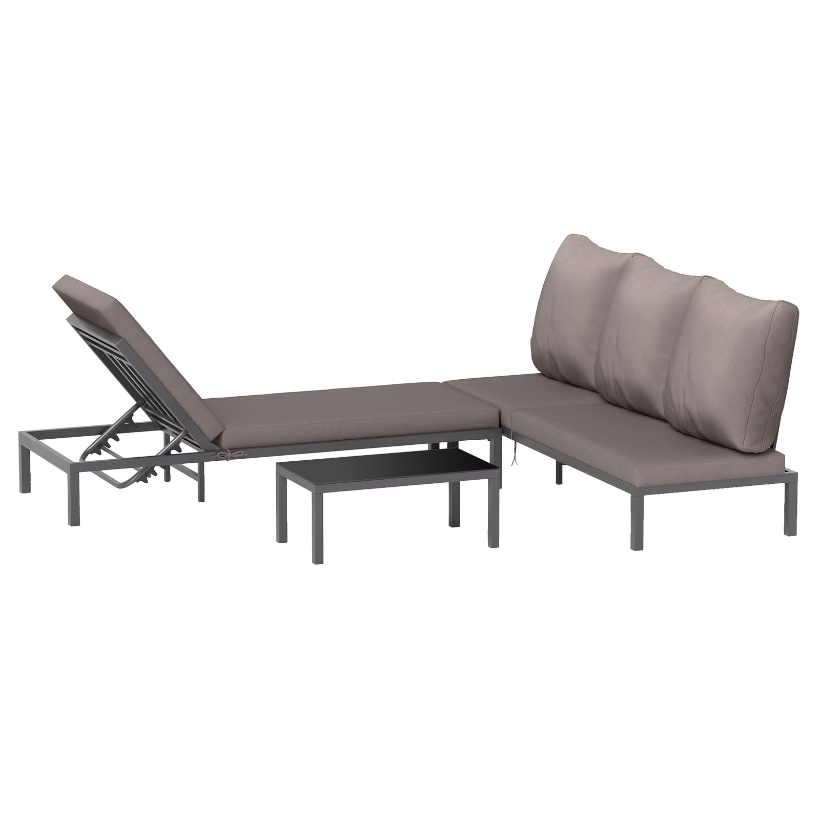 Rattan Lounge Set W/ Adjustable Back - Grey