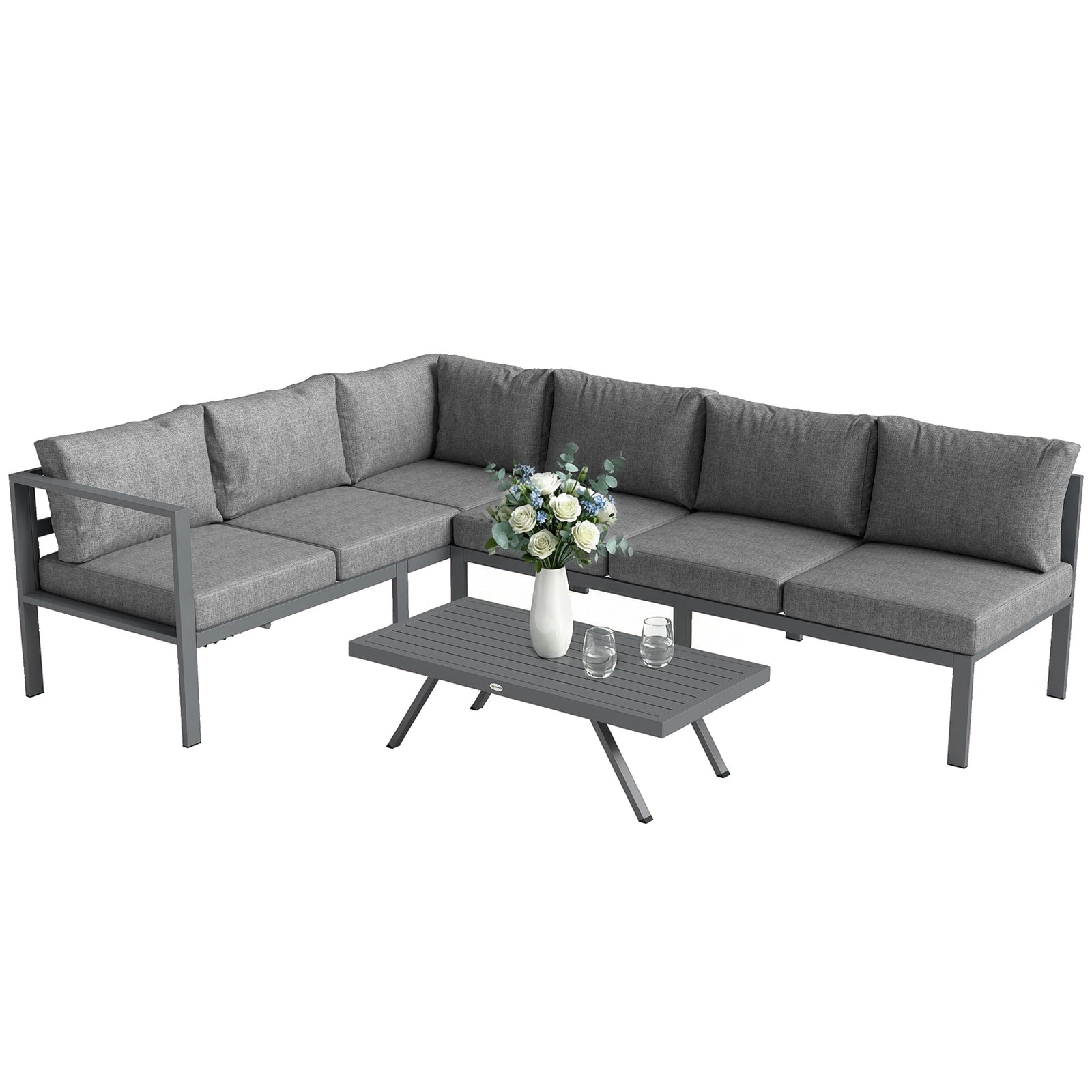 Outsunny Patio Furniture Set Adjustable Backrest L-shaped Dark Grey