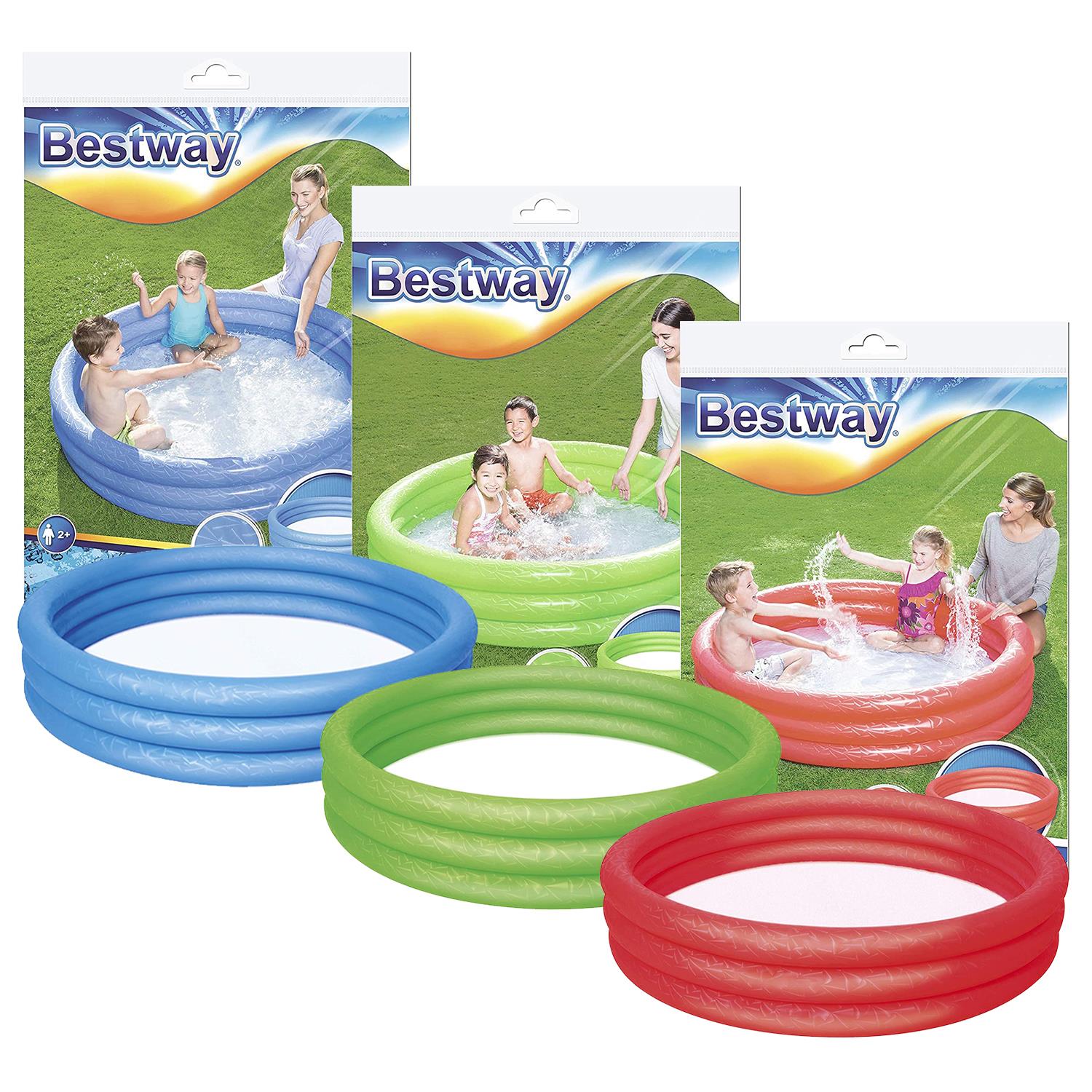 Paddling Pool 3 Ring Kids' With Repair Patch, 152x30cm, Colour May Vary