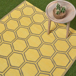 Luxury Outdoor Rug Waterproof Reversible For Garden Patio, Yellow Honeycomb