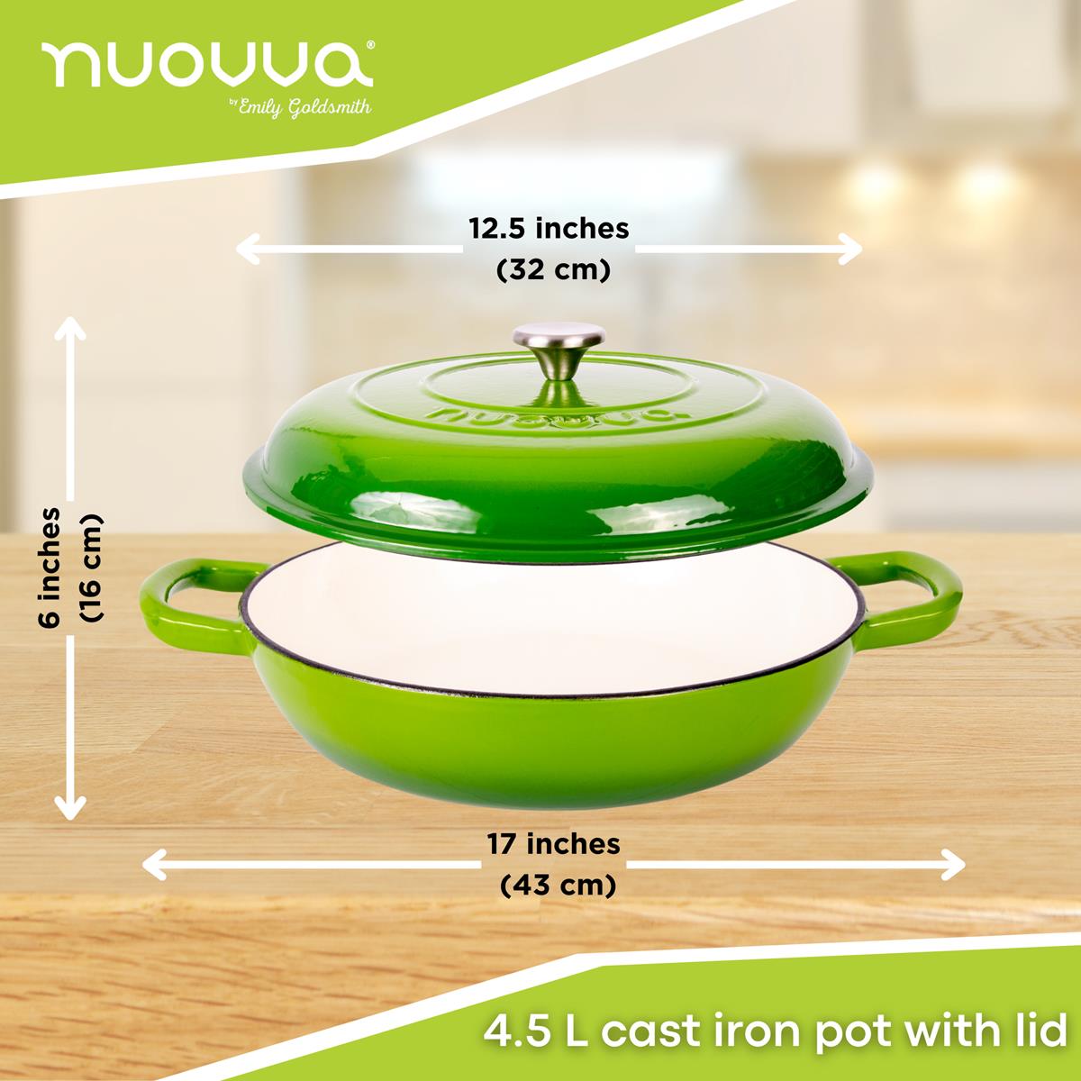 Shallow Cast Iron Casserole Pot With Lid, 5-quart, (32 Cm) | Green