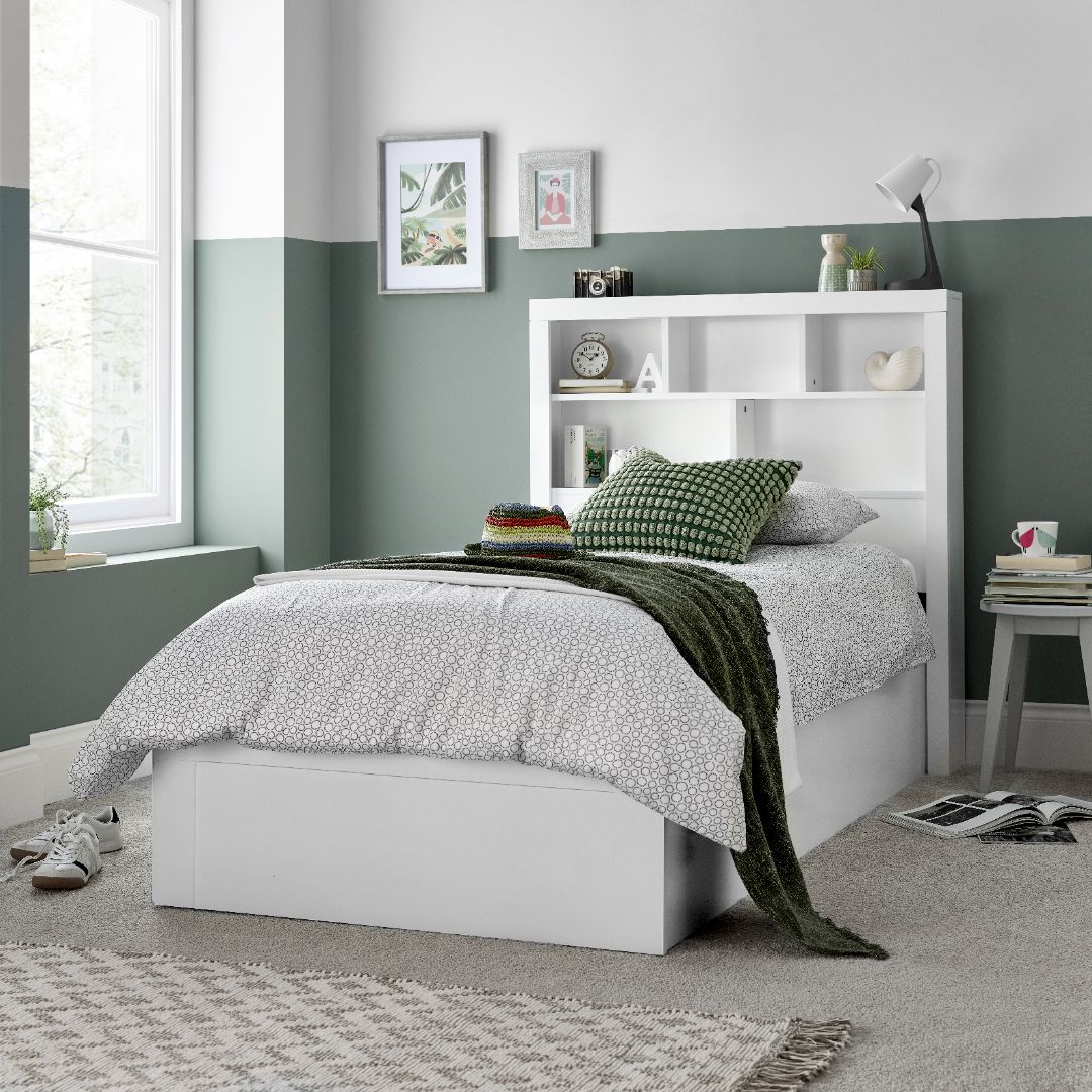 Oscar Wooden Bookcase Ottoman Storage Bed | Single | White
