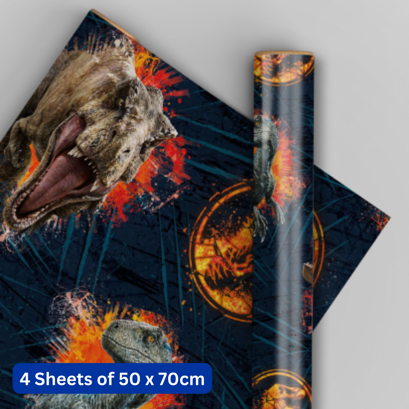 Jurassic World Gift Wrap, 4 Sheet 4 Tag, Bundle Official Product
