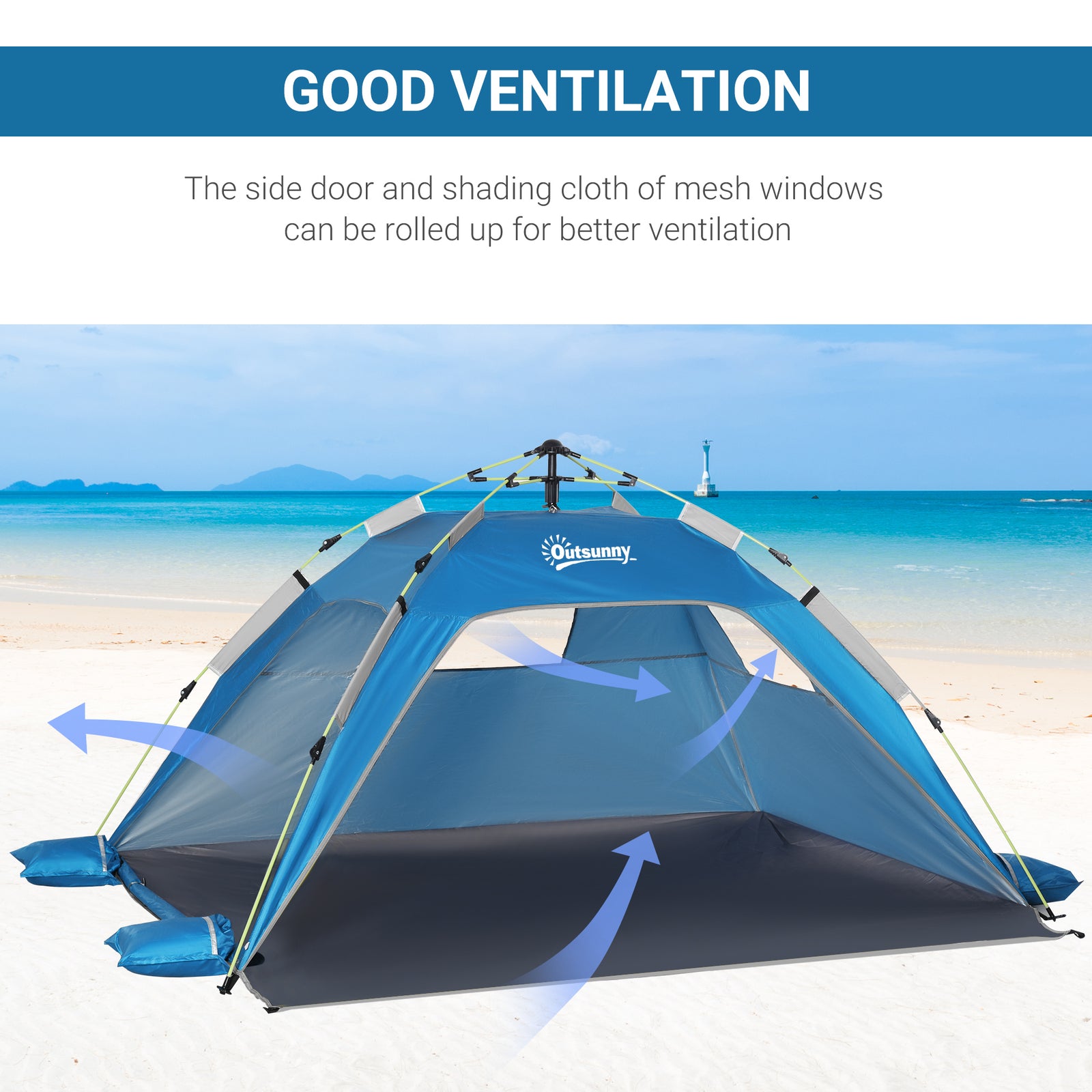 2 Man Pop-up Beach Tent Sun Shade Shelter Hut W/windows,door | Sky Blue