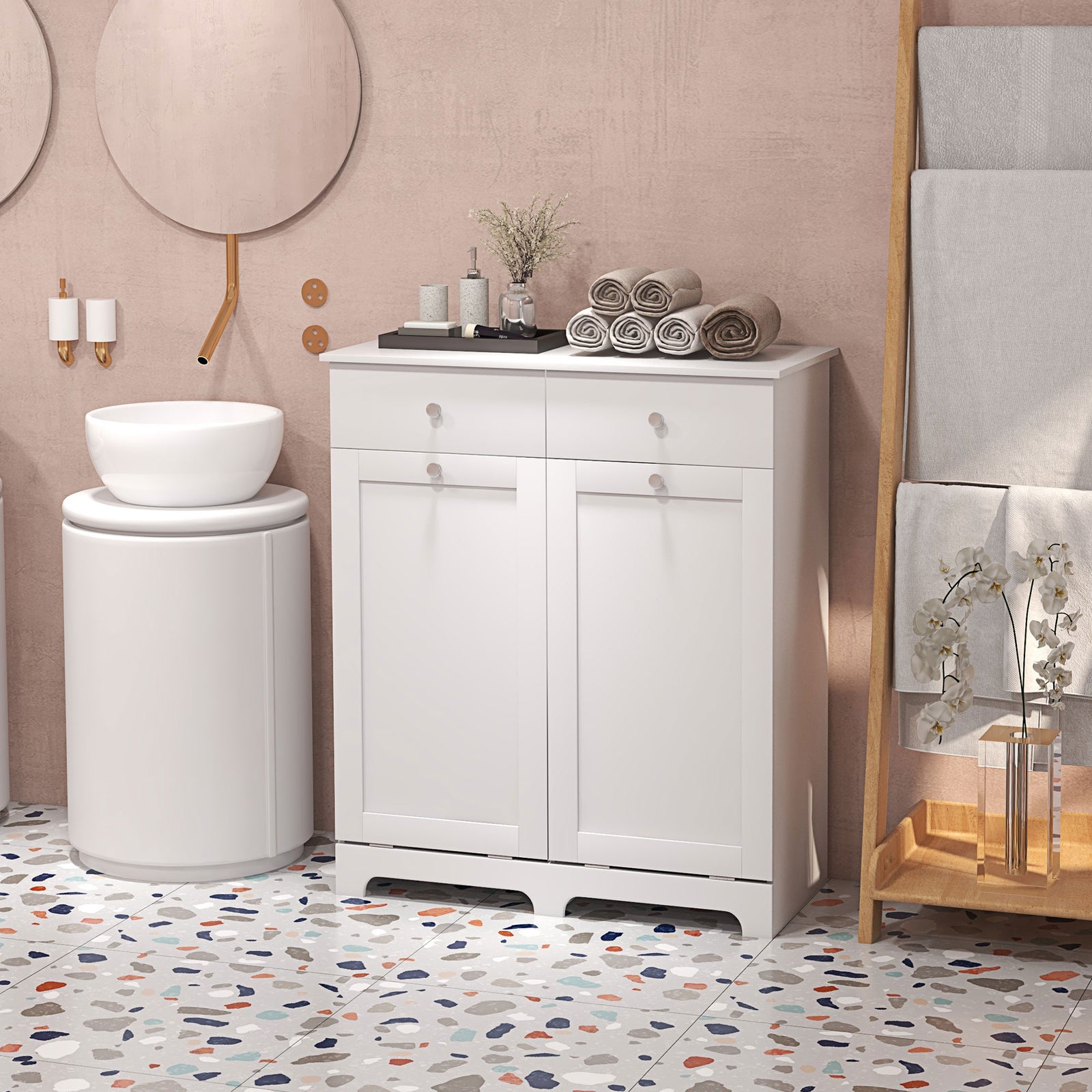 Bathroom Cabinet With 1/2 Laundry Baskets | Large | White
