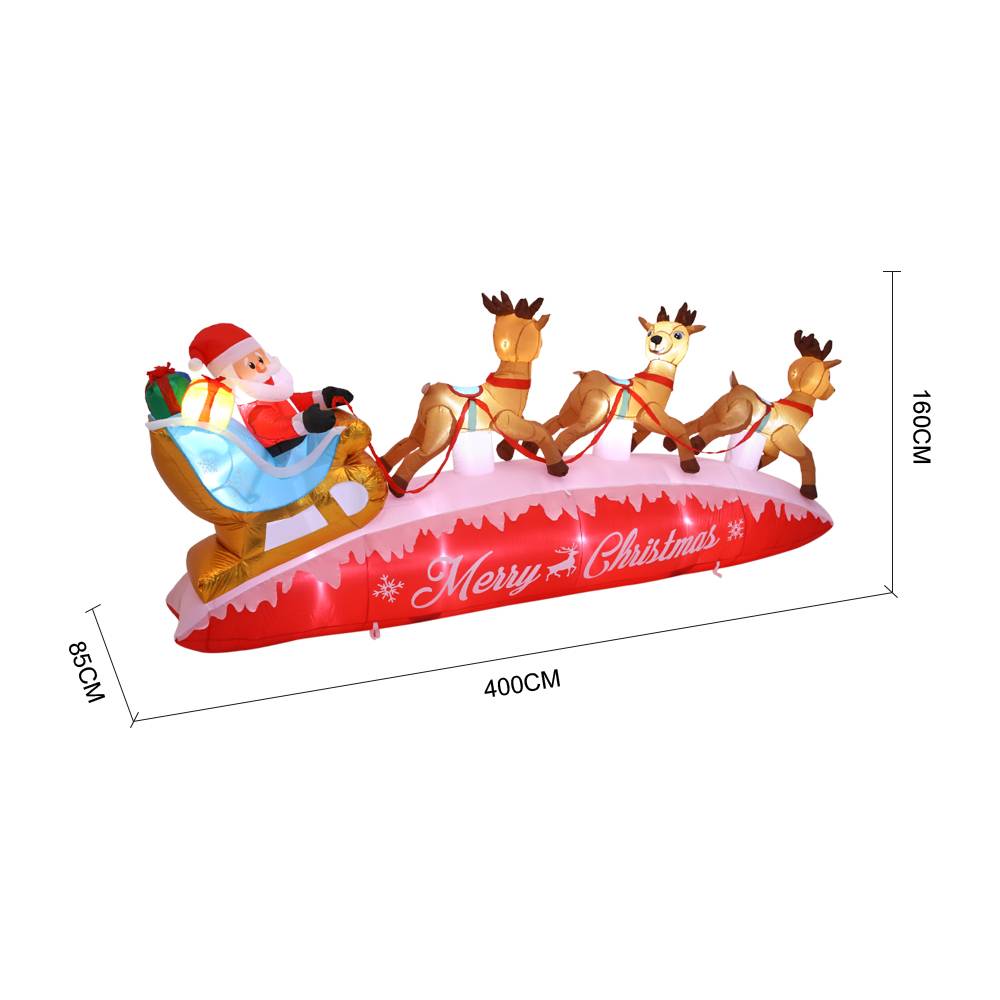 4m W Inflatable Santa And Reindeer Sleigh – Outdoor Christmas Decoration With Built-in Air Blower, Lights & Installation Kit