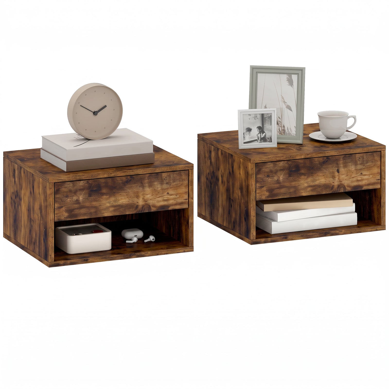 HOMCOM Floating Nightstands Set Of 2, Bedside Table W/ Drawer And Open Shelf