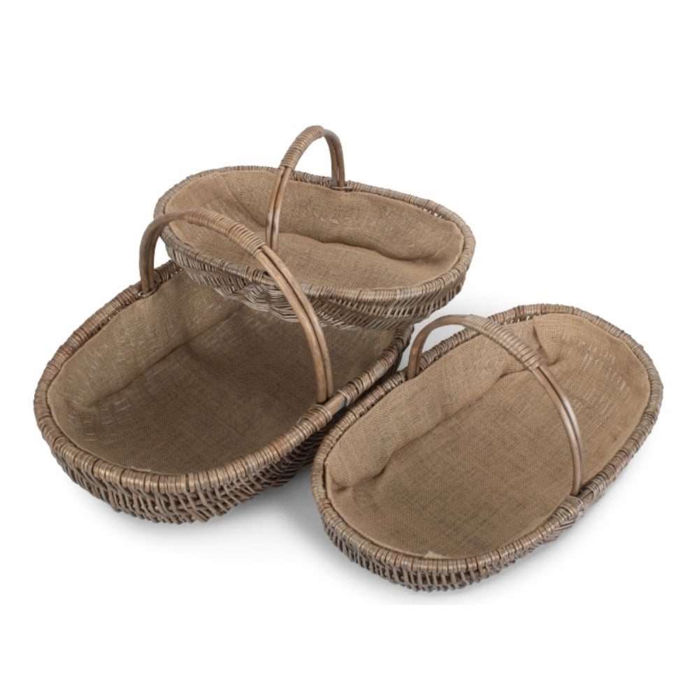 Wicker Shallow Antique Wash Lined Garden Trugs | Set of 3