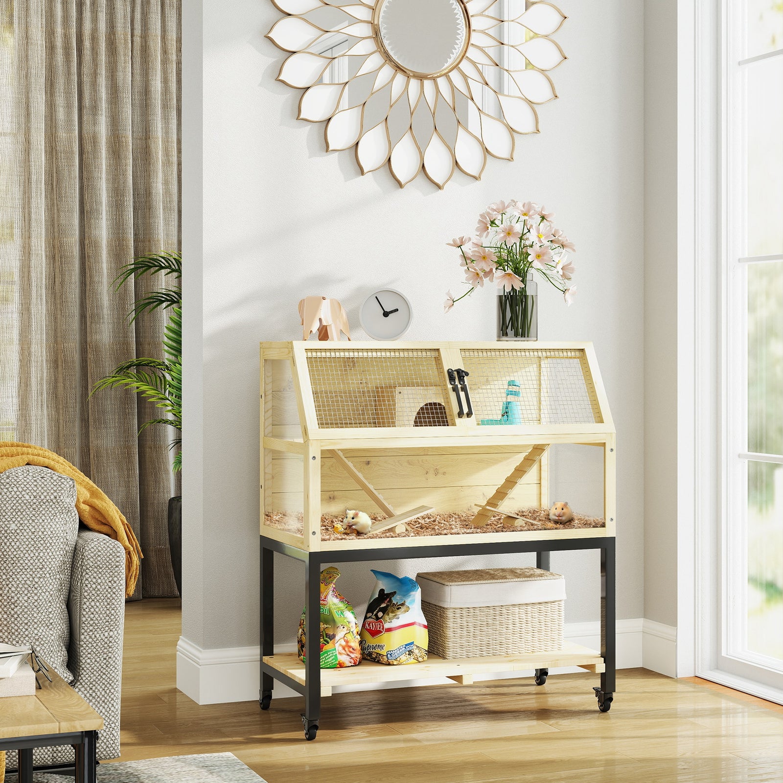 Pawhut Wooden Hamster Cage With Storage Shelf