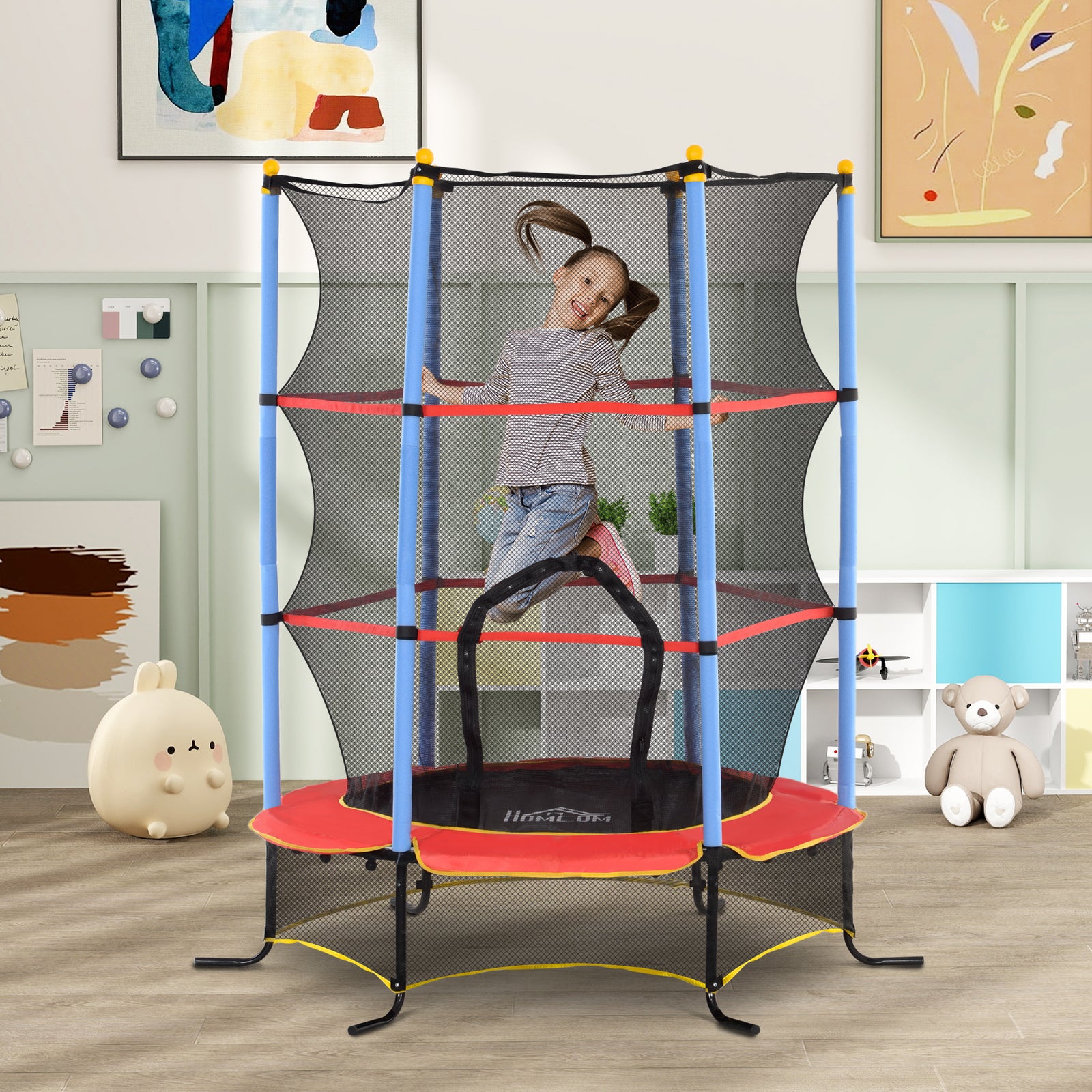 Trampoline For Kids W/enclosure Net Built-in Zipper 3-10 Year