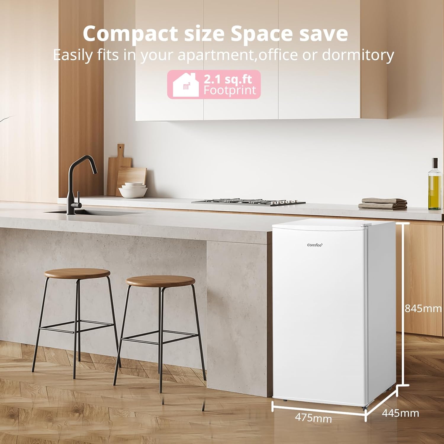 60l Freestanding Under Counter Upright Freezer Adjustable Thermostat