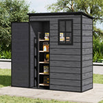 5x3ft Outdoor Plastic Storage Shed With Floor & Window, Lockable, Wood Grain Design