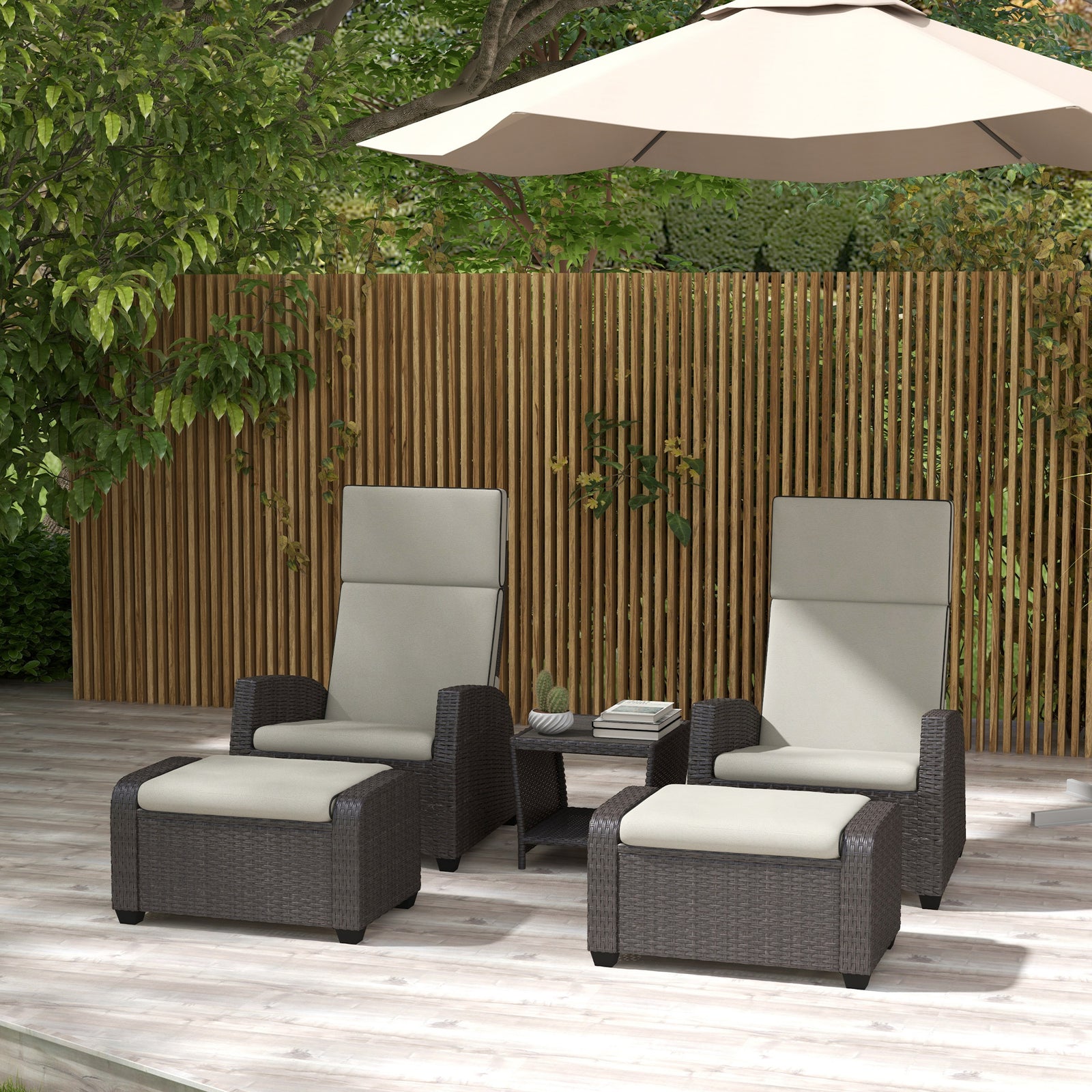 5 Pcs Rattan Garden Furniture Set W/ Reclining Chairs, Table | Brown