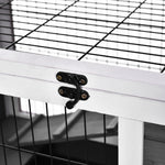Wood Indoor Rabbit Hutch Elevated 2-floor Guineas Pigs Cage W/ Wheels | Gray