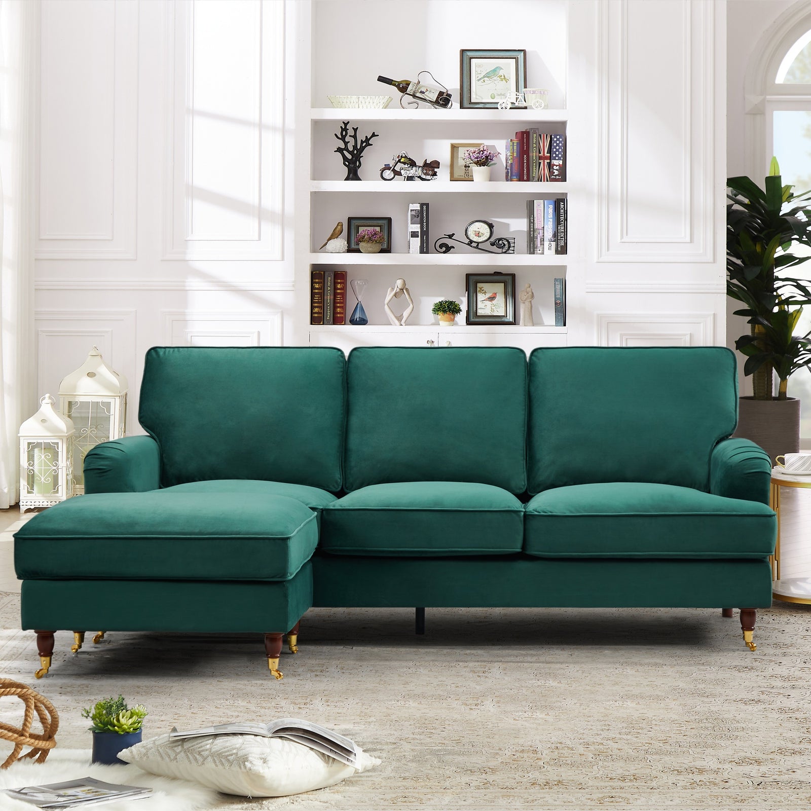 Woodbury 218cm Reversible Velvet Fabric Corner Sofa | 3 | Green
