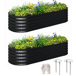 Raised Beds For Garden With Metal Plant Stakes | Set-of-2 | Dark Grey