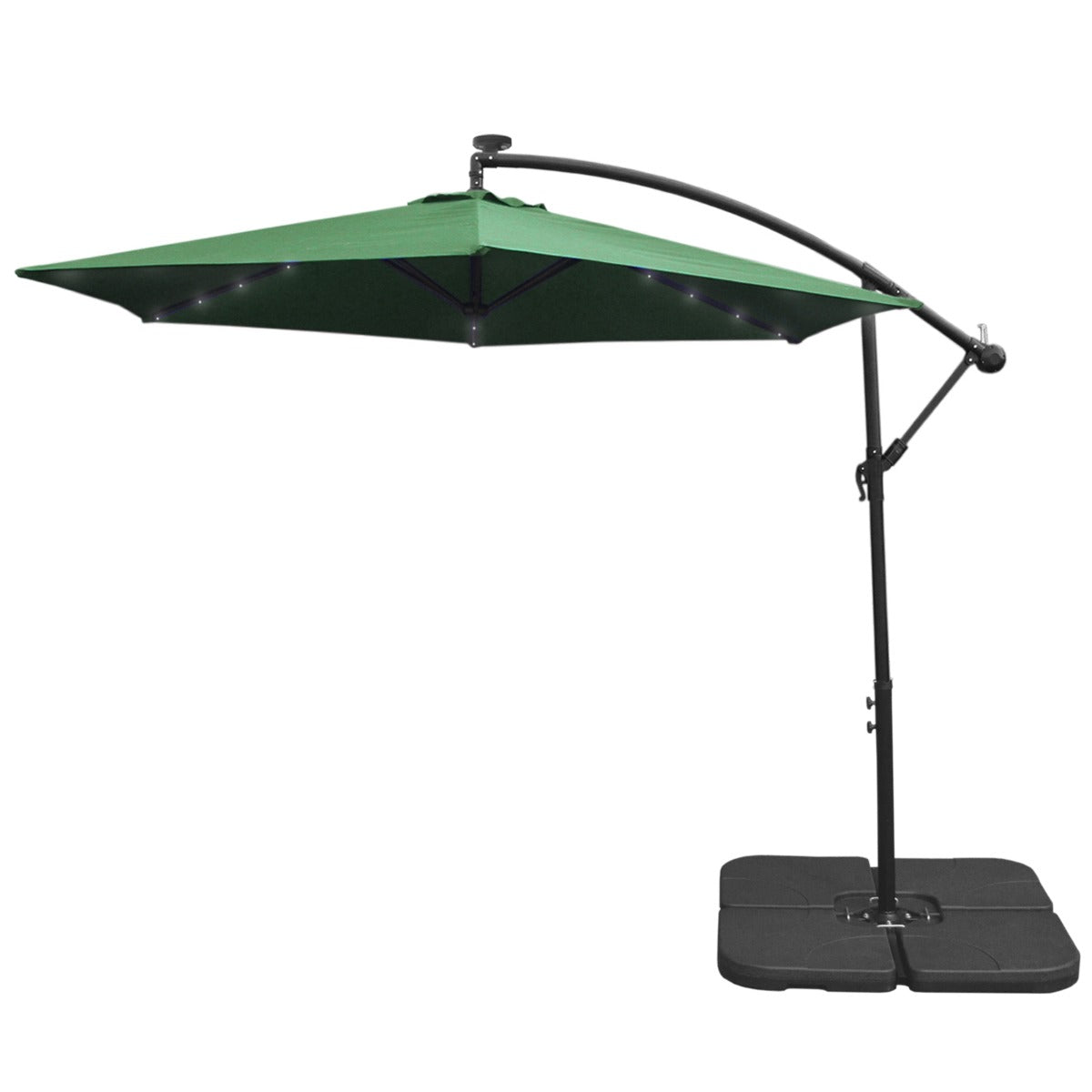 3m Led Cantilever Parasol & Plain Base | Green