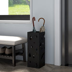 Metal Umbrella Stand, Square Umbrella Basket With 4 Hooks | One Size | Black