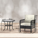 3 Pieces Rattan Bistro Set With Tempered Glass Table | Cream