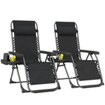 Zero Gravity Chairs Set Of 2 With Cup Holder, Headrest | Black