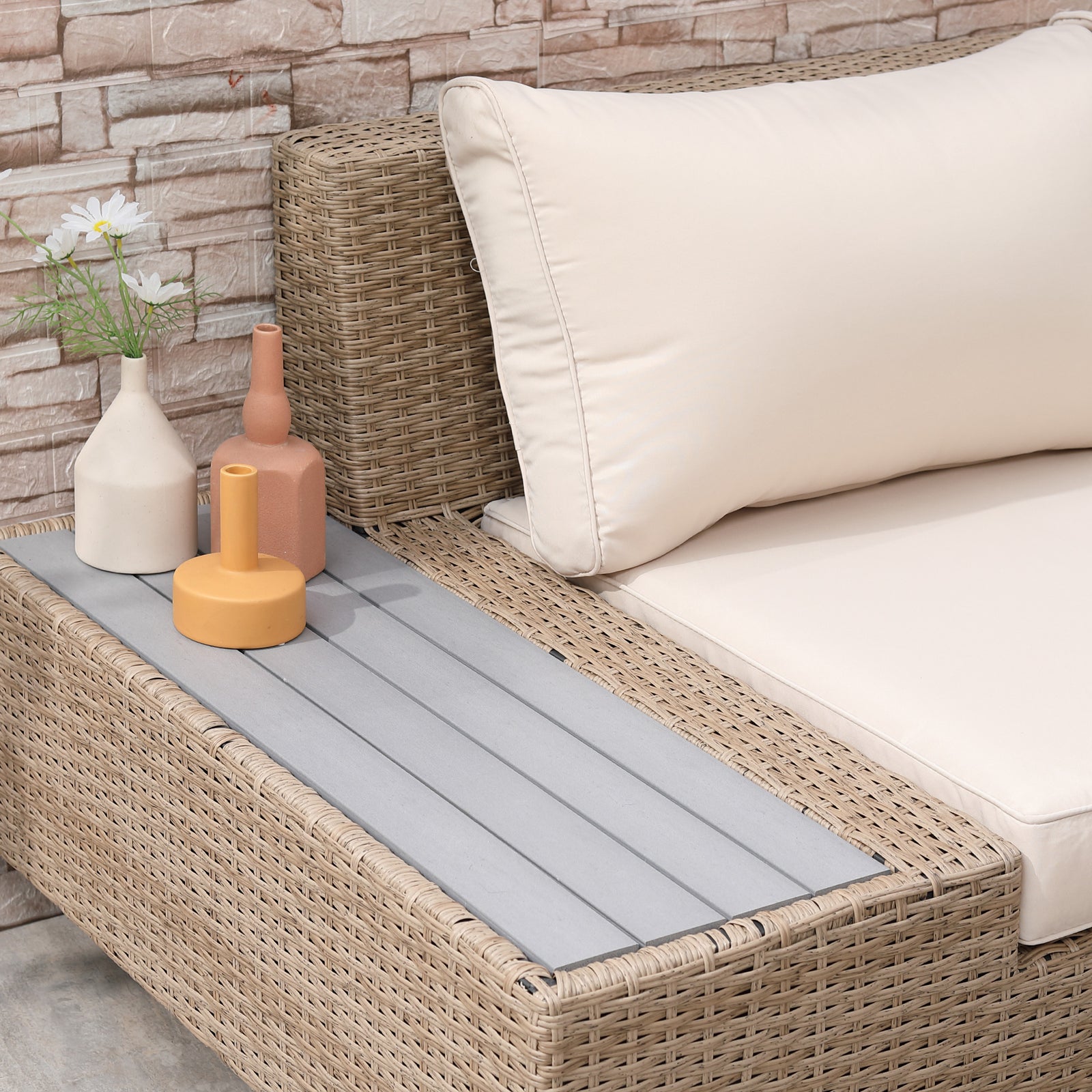 4pcs Rattan Sofa Set Garden Furniture Set W/ Armrest Cushion | Beige