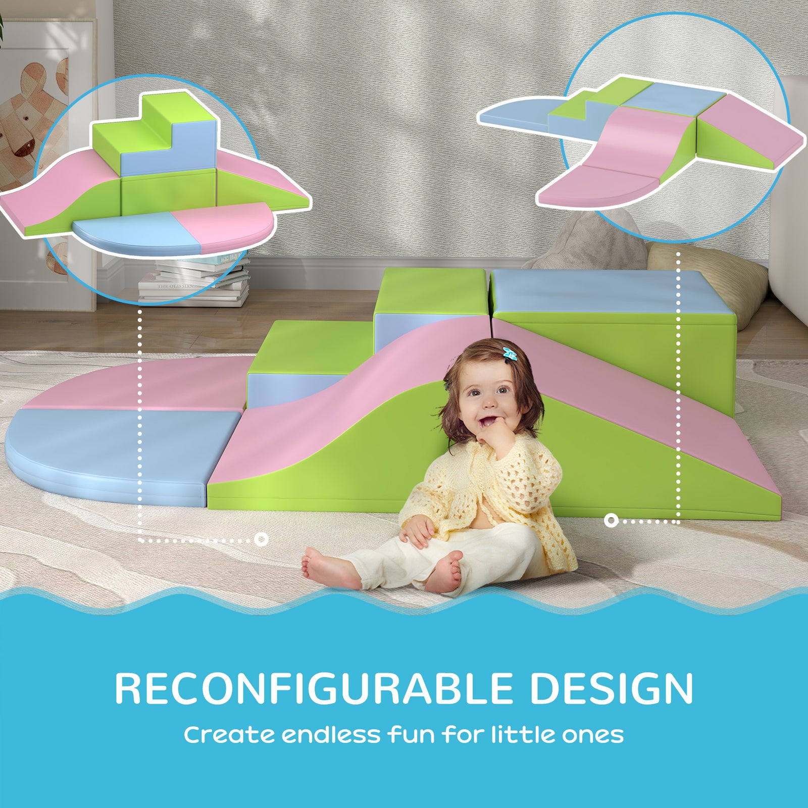 6 Piece Soft Play Equipment For Kids Climb And Crawl | Pink