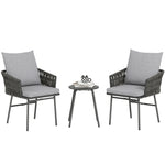 3-piece Rattan Bistro Set, Garden Table And Chairs, Grey