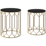 Nesting Small Garden Table Set Of 2 W/ Marble Effect Top | Black