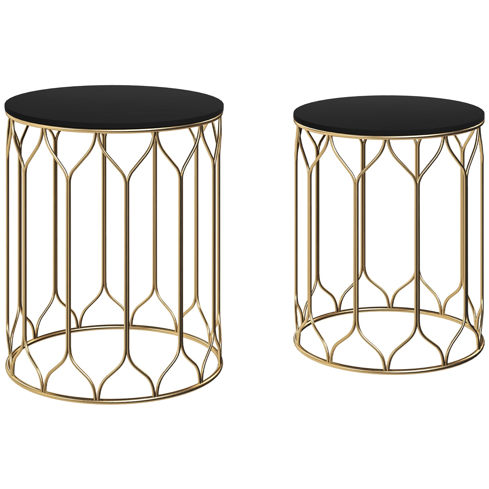 Nesting Small Garden Table Set Of 2 W/ Marble Effect Top | Black