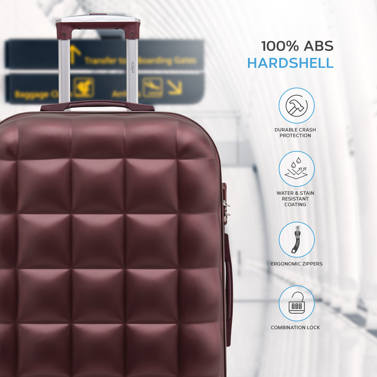 Set Of 3 Hard Case Bubble Design Check-in Size Suitcases Hold Luggage - Overhead Cabin Bag With Medium & Large Check-in 20kg+ Hold Suitcase | Set of 3 | Burgundy