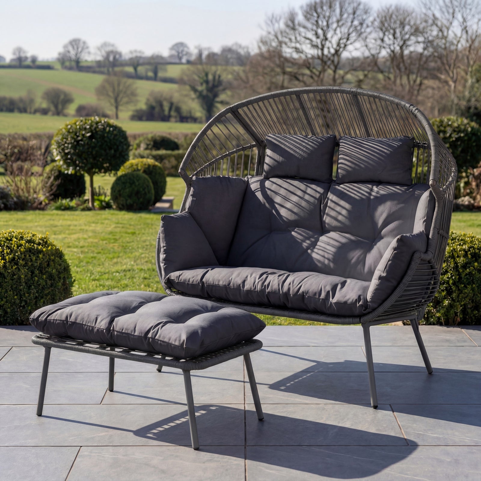 Cocona 2 Seat Standing Egg Chair And Stool | One Size | Dark Grey