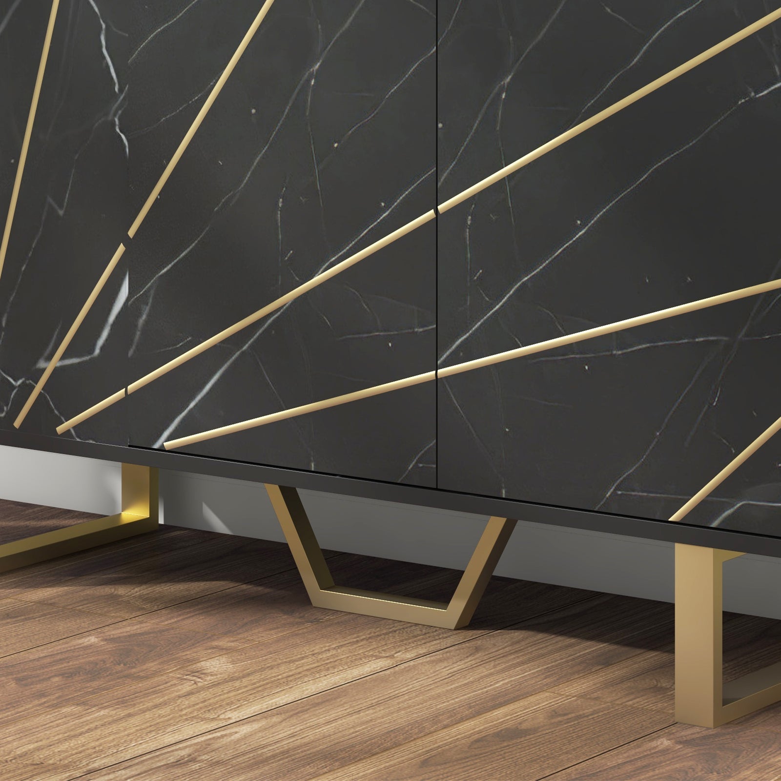 Sideboard Storage Cupboard With Metal Legs For Living Room | Black