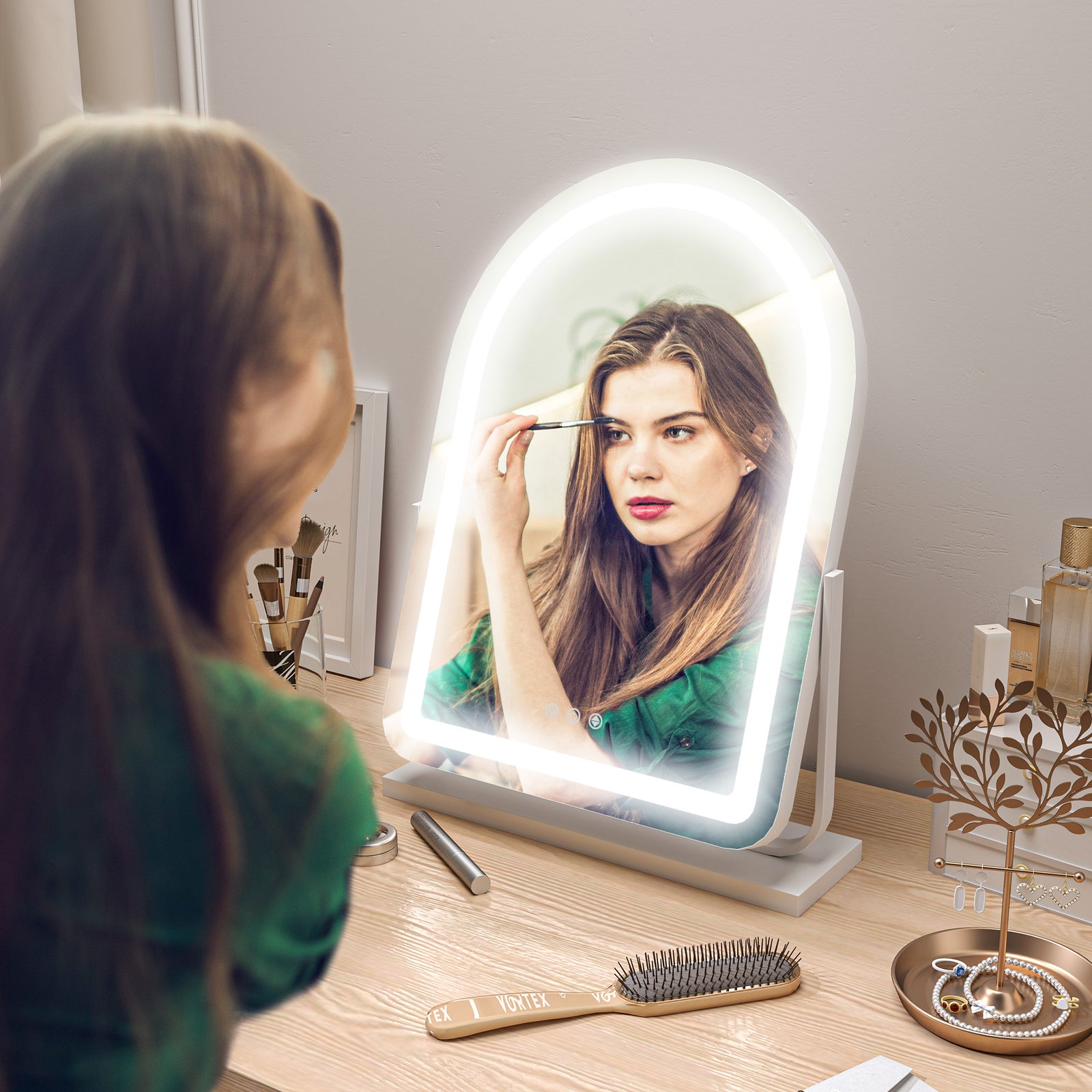 Vanity Mirror With Lights, 3 Colour, 360° Rotation | Large | White