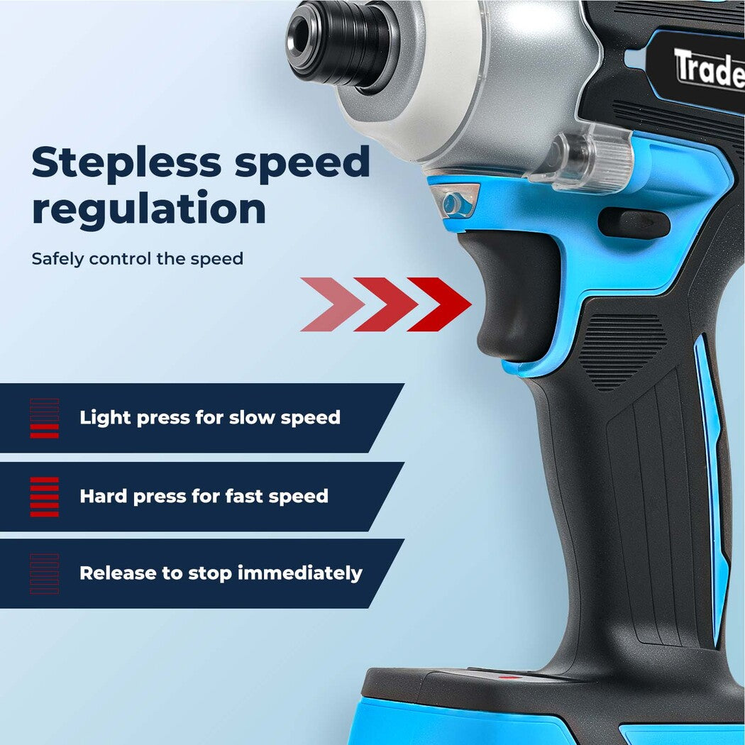 21v Cordless Brushless Impact Driver 2 Battery 1/4" Electric Wrench | Blue
