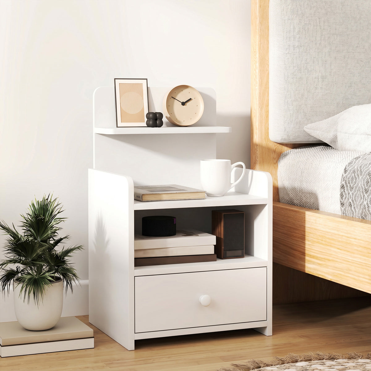 HOMCOM Bedside Cabinet With Drawer And Shelf For Living Room, White