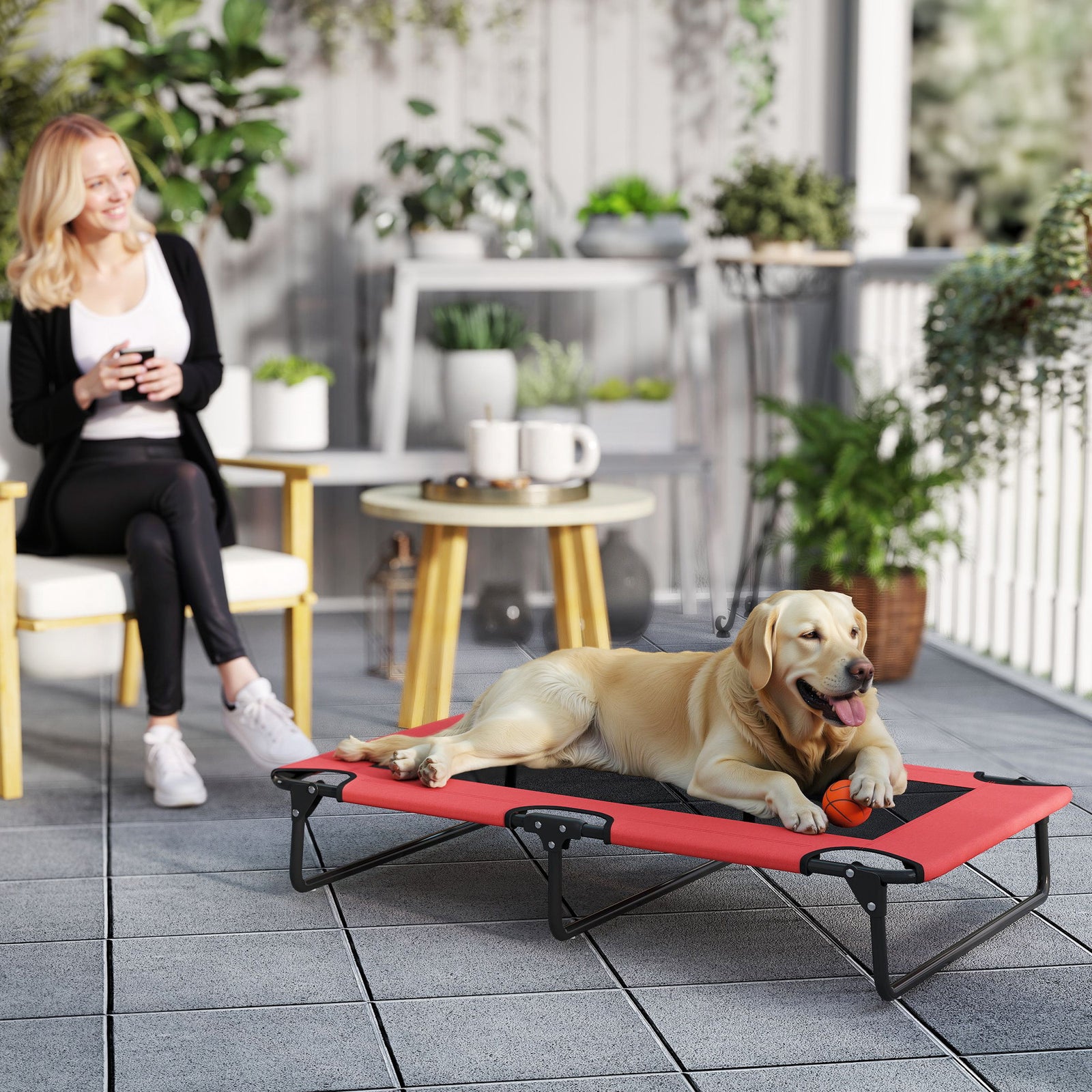 Pawhut Raised Dog Bed With Breathable Mesh For Large Dogs, Red
