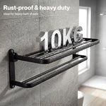 Towel Holder With 2 Bars Wall Mounted No Drill Bathroom Shelf Black | Black