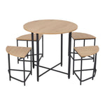 5-piece Round Dining Table Set With 4 Nesting Stools, Wood Grain Top & Black Metal Frame