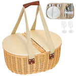 Wicker Picnic Basket For 2 W/ Pine Wood Lid