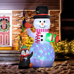 8ft Inflatable Snowman Holding Gift Box With Penguin Led