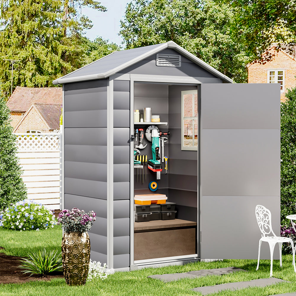 4.4x3.4ft Garden Sanctuary Garden Plastic Storage Shed With Lockable Hinged Door | Grey