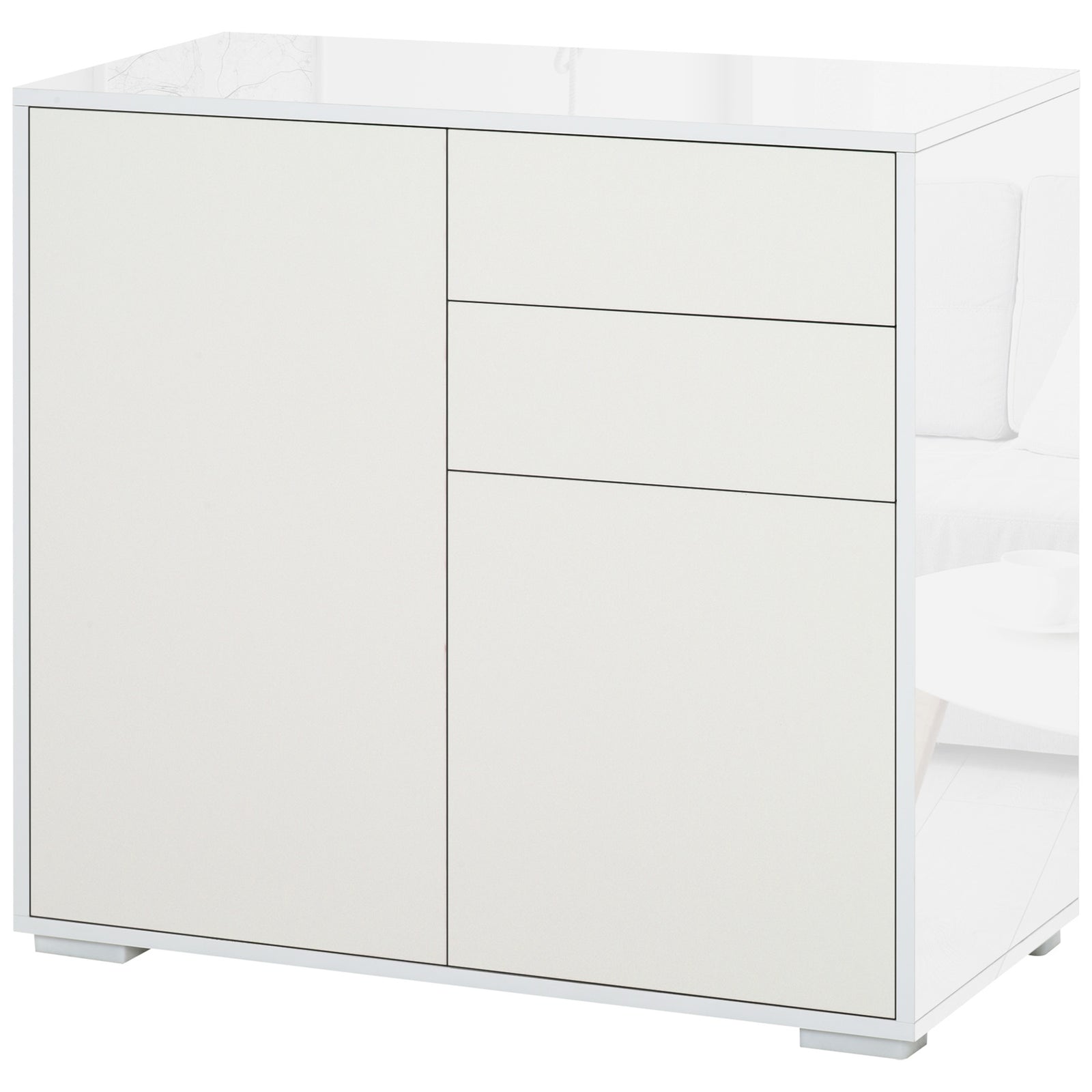 Side Cabinet With 2 Door Cabinet And 2 Drawer Home Office | One Size | White