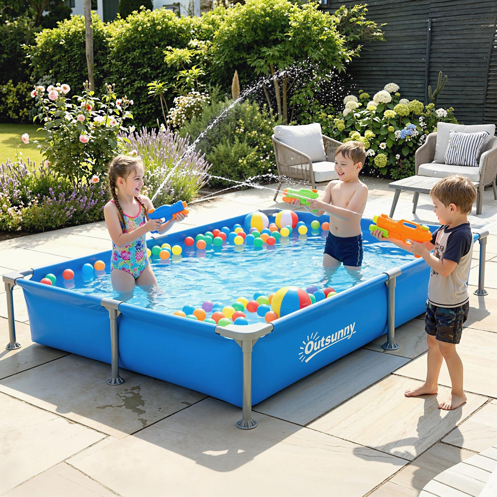 Outsunny Metal Frame Swimming Pool, Rectangle Frame Pool, 229 X 160 Cm