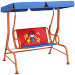 2 Seater Kids Swing Chair, Cowboy Themed With Adjustable Canopy