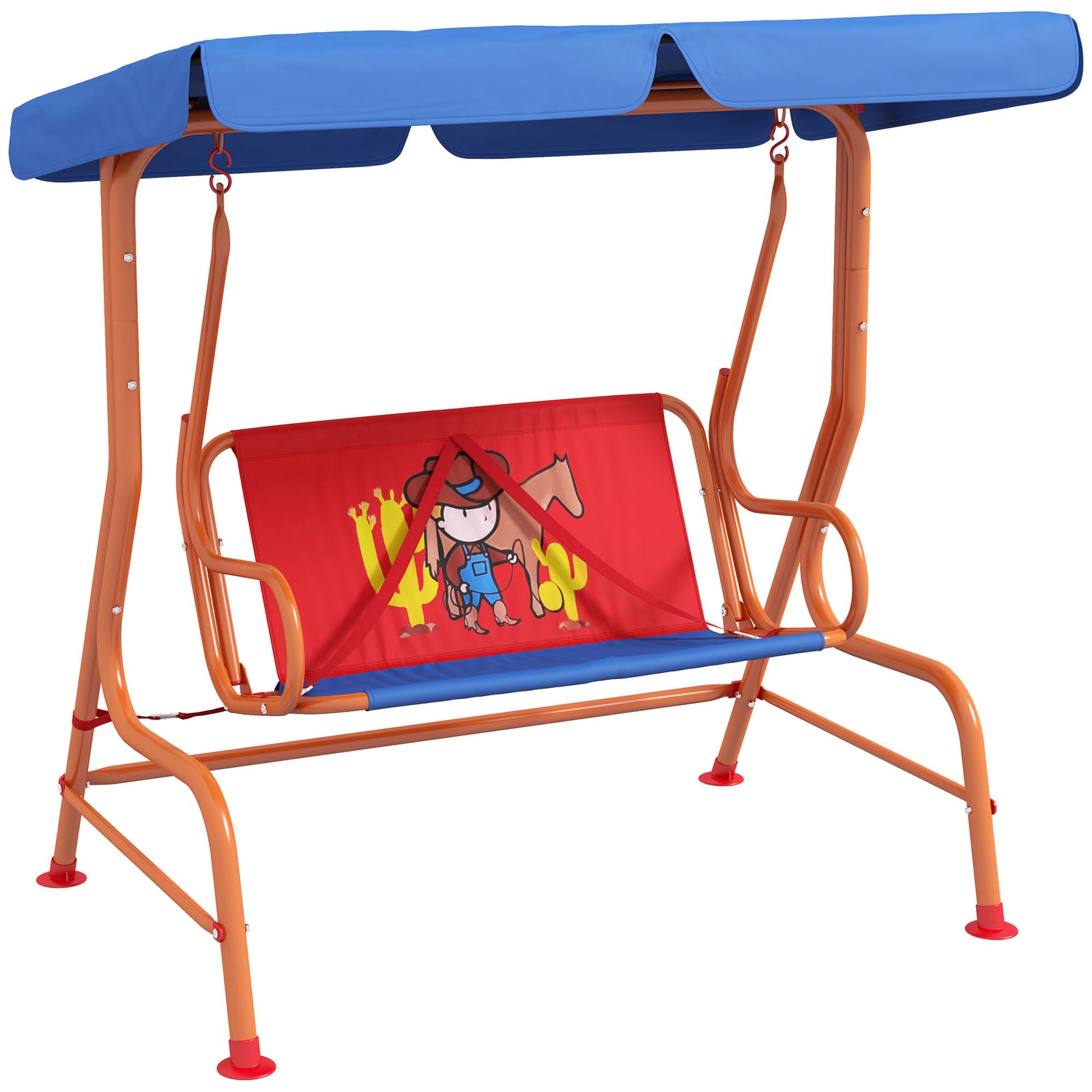 2 Seater Kids Swing Chair, Cowboy Themed With Adjustable Canopy