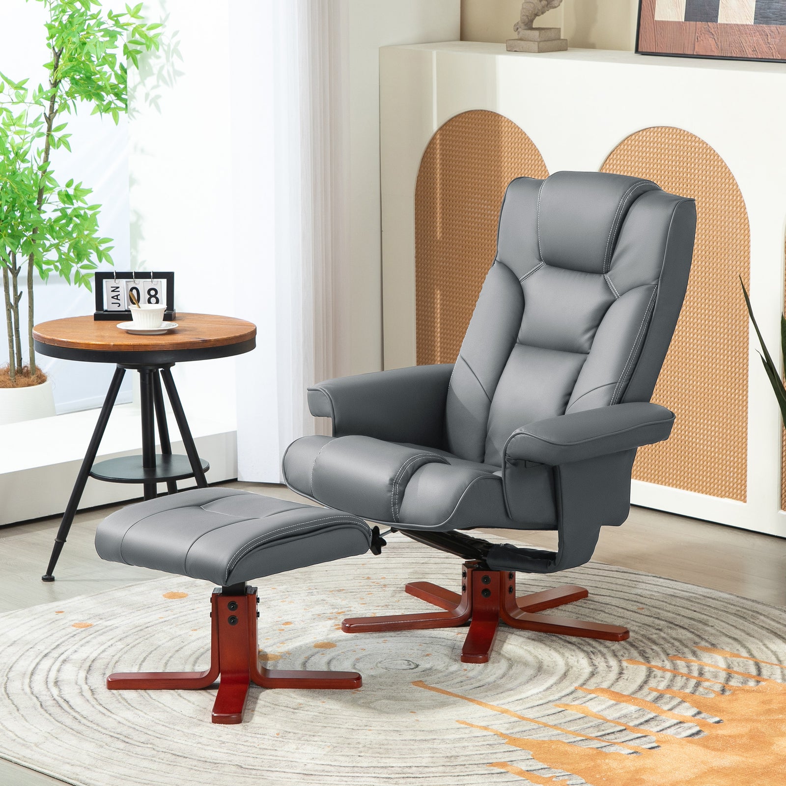 Reclining Armchair With Footstool And Adjustable Backrest | One Size | Gray